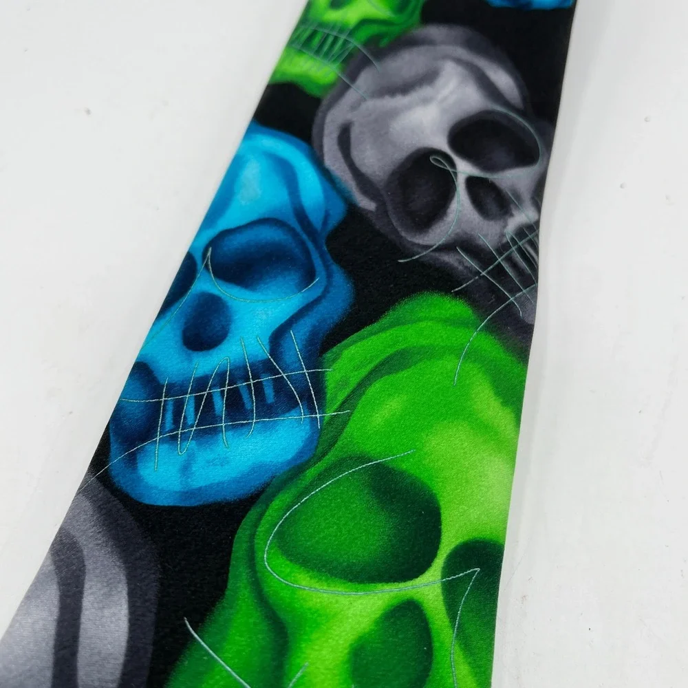 Jerry Garcia Plague Entity Collection 62 Silk Skull Tie Green Blue Black Grunge‎